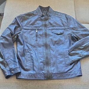 INC Men's Blue Leather Jacket